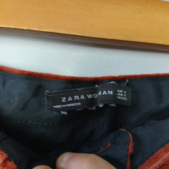 ZARA Corduroy Size S CROP Women Pants Burned Orange Color - Picture 4 of 8